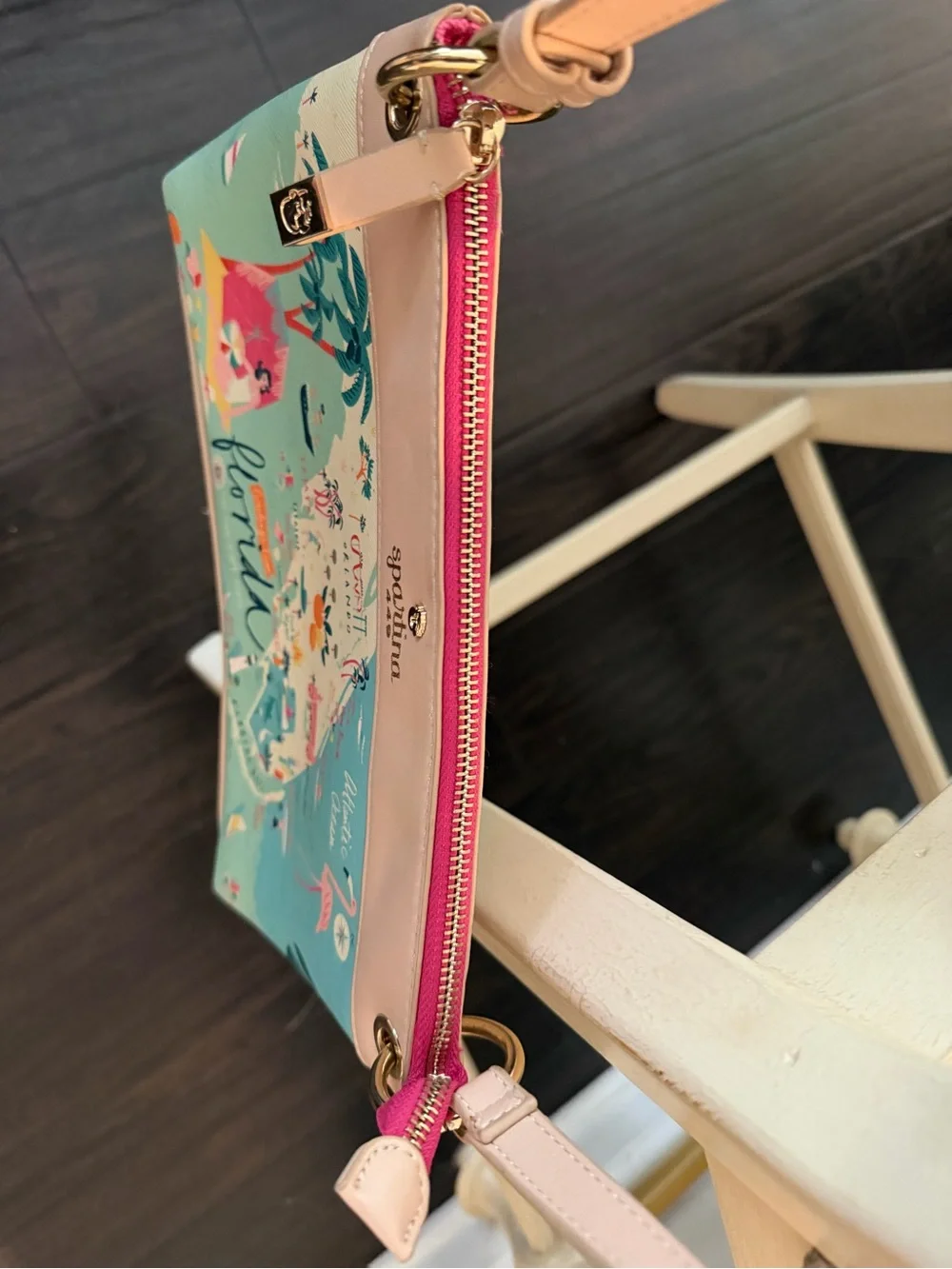 Spartina 449 Crossbody with Aqua Florida Map & Blush Trim